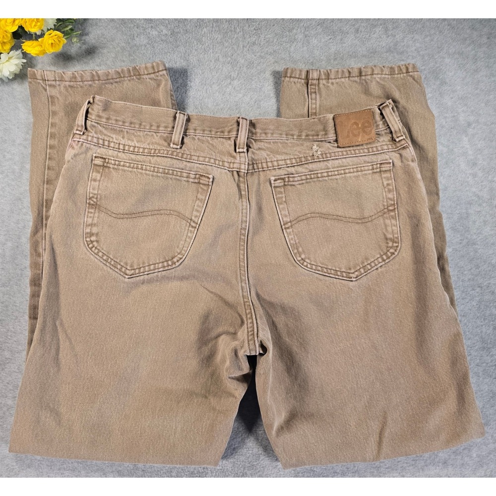 Vintage Lee Mens Tan Brown‎ Denim Jeans 40x32 Straight Leg 100% Cotton